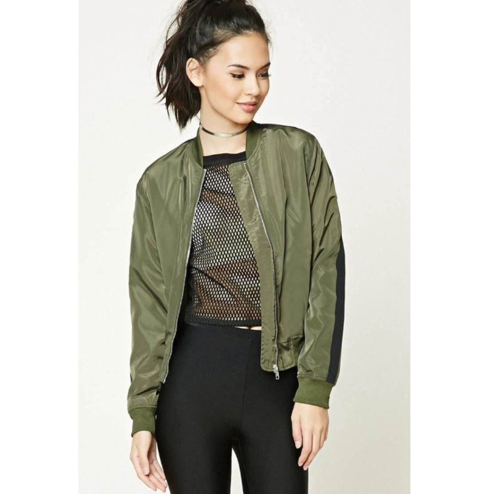 Forever 21 Olive green & black bomber jacket